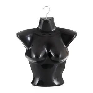 Оптовая продажа, Модный женский пластиковый манекен в форме половины тела, черный с металлическим крючком