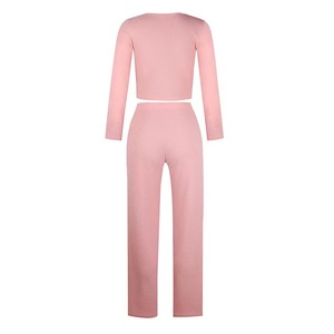 Modèles explosifs printemps automne femmes pull ensemble tricot décontracté couleur unie 2 pièces ensemble à manches longues bouton Cardigan hauts - Product Image 6