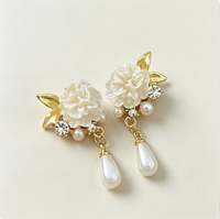 Anting Gantung Kristal Mutiara Imitasi Bunga Mawar Beludru Paduan Seng, Perhiasan Pesta Pernikahan Romantis Vintage, Hadiah untuk Wanita