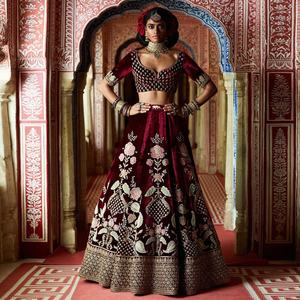 Lahenga choli-ropa de fiesta India, ropa de recepción de boda, bordado, trabajo, choli lehenga, blusa Dupatta, piedra, perla, trabajo, moda - Product Image 3