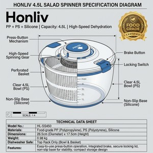 Essoreuse à salade manuelle grande capacité avec <span class=keywords><strong>couvercle</strong></span> hermétique - Product Image 2