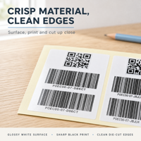 Étiquettes autocollantes prédécoupées pré-imprimées avec code-barres et code QR pour l'expédition, l'emballage, le suivi des actifs, la logistique et le commerce électronique