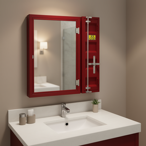 Espejo de Baño con Acabado Rojo Cargo, Rectangular, Marco de Acero, Estilo Industrial, para Colgar en la Pared - Product Image 2