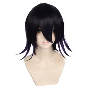 Ainizi ngắn 35cm màu tím sẫm tổng hợp tóc giả Danganronpa 3 nhân vật của kokichi OMA cosplay tóc giả