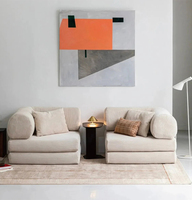 Set Sofa Bed Modern 2 Dudukan Berumbai Bentuk Persegi Panjang, Dapat Diubah Menjadi Tempat Tidur, Dikemas Vakum dalam Kotak Furnitur untuk Ruang Bawah Tanah, Ruang Tamu Rumah, Berbahan Kain