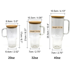 Htpmart 40oz Glass <strong>Tumbler</strong> with Handle Bamboo Lid and <strong>Plastic</strong> Straw Blank Custom <strong>Mason</strong> <strong>Jar</strong> Drinking Cup Travel Mug - Product Image 6