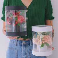 Emballage de Bouquet en plastique Transparent, boîte à fleurs cylindrique en PVC Transparent pour fleurs avec poignée de ruban