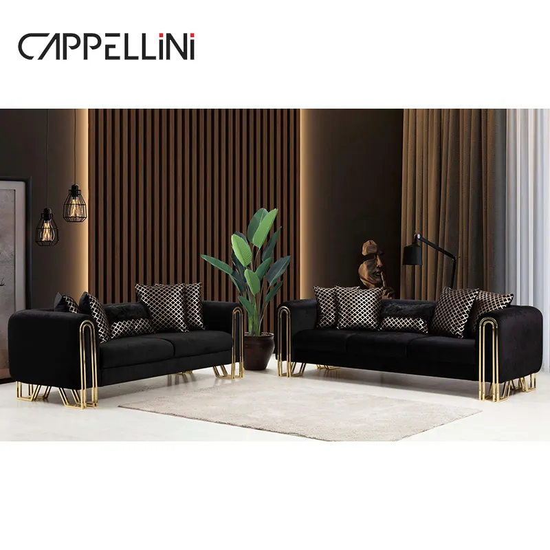 Latest Design Black Sectional Fabric Couch Custom Italian Sofa Modern Luxury Wooden Frame Velvet Sofa Set Furniture Living Room