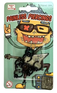 Piercings indolores 8 pièces en plastique argenté et noir, nouveauté, cadeau pour fête, déguisement, promotion et blagues, pour les 8-13 ans - Product Image 2