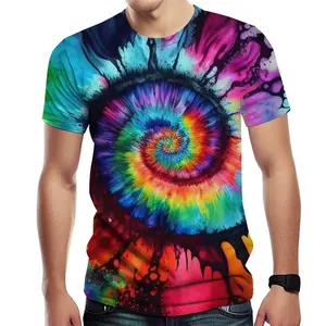 Camiseta de manga curta para homens, camiseta com estampa abstrata 3D estilo tie-dye, camiseta de grandes dimensões para homens