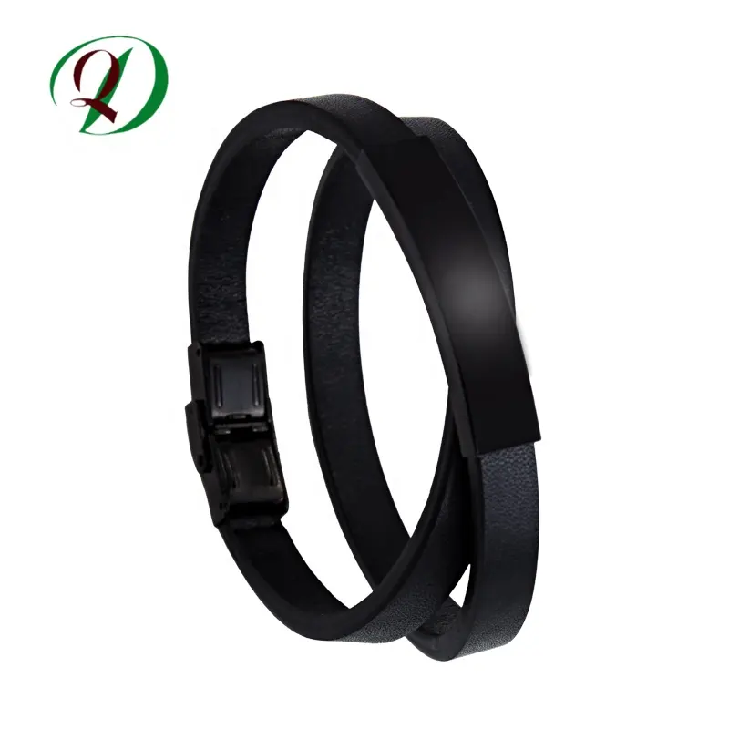 Factory wholesale Jewellery accessories custom logo Engraved Stainless Steel wrist band leather Bracelet bangle