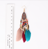 Grosir grosir grosir buatan tangan Bohemian Boho anting-anting mode halus menjuntai jatuh bulu asli rumbai panjang untuk wanita