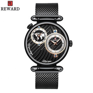 Thương Hiệu Cao Cấp Reward Dual <span class=keywords><strong>Time</strong></span> Bản Đồ Thế Giới Đồng Hồ Đeo Tay Nam Lưới Thép - Product Image 6