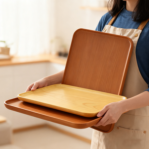Prácticas bandejas de servicio de grano de madera de plástico bandejas rectangulares multifuncionales para el hogar cocina restaurante para servir café fruta - Product Image 5