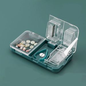 Green Good Quality Pill Cutter Rectangle <b>Tablet</b> Storage <b>Containers</b> and Medicine Grinder Set Plastic Material - Product Image 2