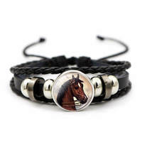 Bracelet en cuir tressé multi-couches à perles, thème cheval vintage, idéal pour un cadeau