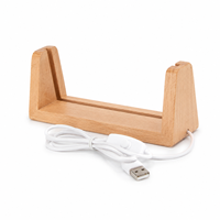 Base de Lámpara LED de Madera en Forma de U, Alimentación USB, Acabado Natural, Iluminación Lateral, Soporte de Escritorio para Paneles Acrílicos Personalizados