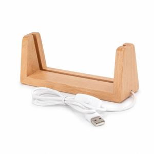 Base per Lampada <span class=keywords><strong>LED</strong></span> a Forma di U Lunga in Legno, Alimentata via USB, Finitura Naturale, Espositore da Tavolo Illuminato per Pannelli Acrilici Personalizzati - Product Image 3