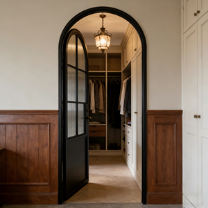 Porte battante intérieure minimaliste cintrée, cadre en acier sur mesure avec verre personnalisé, style personnalisé pour la <span class=keywords><strong>rénovation</strong></span> intérieure - Product Image 3