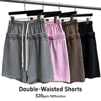 Shorts double taille style hip-hop côte ouest américaine, logo personnalisé OEM/ODM, taille XL, coupe ample, 100% coton 320 g/m² pour l'été
