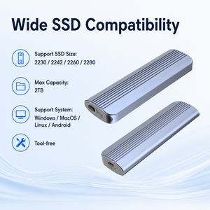 Boîtier SSD M.2 NVMe sans outil, 10 Gbps, Type-C, boîtier de <span class=keywords><strong>disque</strong></span> <span class=keywords><strong>dur</strong></span> externe, puce JMS583, boîte de stockage portable en aluminium, 2 To - Product Image 1