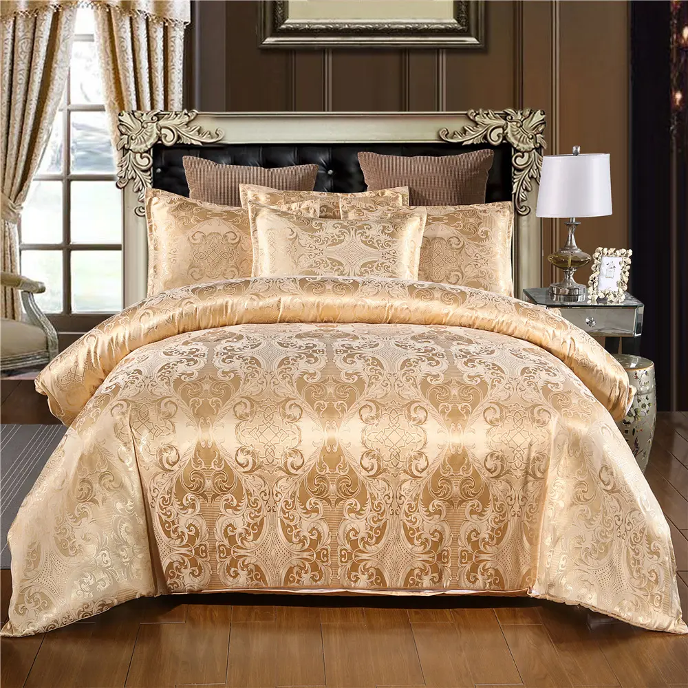 حار بيع أغطية السرير من قماش الجاكار مجموعة الزفاف الزفاف غطاء لحاف الملكة حجم الحرير الحرير الحديثة الفراش مجموعة فاخرة