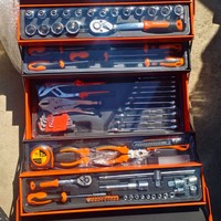 Ensemble d'outils de réparation automobile de 85 pièces, grande boîte à outils pliable à 3 niveaux, jeu de clés à douilles épaissies, kit complet