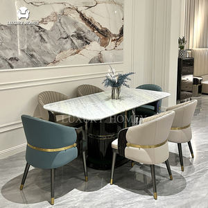 Ensemble de table à manger en marbre naturel de luxe italien haut de gamme pour <span class=keywords><strong>hôtel</strong></span>, 7 pièces, mobilier de salle à manger moderne - Product Image 3
