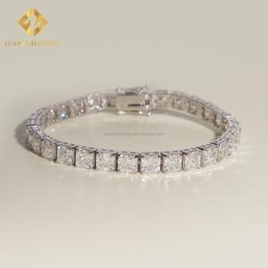 New Design Elegant Female Style Iced Out Hip Hop Jewelry S925 Silver Asscher Moissanite Diamond Cluster Tennis <b>Chain</b> Bracelet - Product Image 1