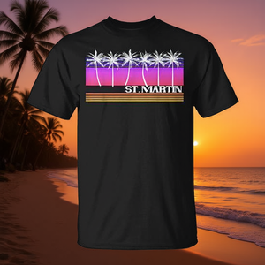 Camiseta St Martin Island Retro Beach Vintage Sunset Caribbean - Product Image 3