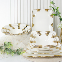 Ensemble de bols en céramique de luxe en forme de bateau avec bordure dorée et motif papillon en relief, 9 pouces/11 pouces, pour salade, fruits et décoration de table