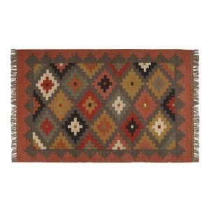 Alfombra de yute de lana Kilim Natural, alfombra duradera hecha a mano con patrón geométrico para interiores de comedor con estilo, juegos de alfombras - Product Image 3