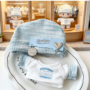 Conjunto de Ropa para Muñeca de 20 cm, Sombrero con Cadena Azul + Camiseta Azul y Blanca con Diseño de Dibujos Animados, Versión Q, Conjunto Negro - Product Image 2