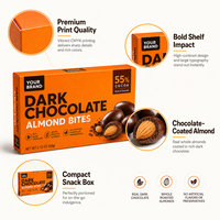 Boîte en papier auto-érectible portable personnalisée OEM en matériaux recyclés écologiques pour morceaux de chocolat noir aux amandes, avec gaufrage alimentaire