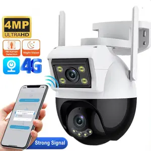 Câmera de segurança doméstica com lente dupla 4MP 2K APP para uso externo sem fio PTZ IP Dome AI com detecção de humanóides e rastreamento automático