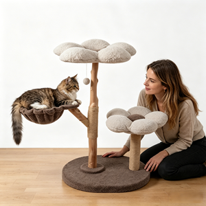 <span class=keywords><strong>Arbre</strong></span> <span class=keywords><strong>à</strong></span> <span class=keywords><strong>chat</strong></span> moderne de luxe en bois naturel, tour stable pour <span class=keywords><strong>chat</strong></span> avec poteau <span class=keywords><strong>à</strong></span> gratter en jute et tapis en polaire douce, multi-niveaux - Product Image 3