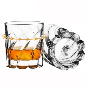 Fathers Day Gift Crystal Liked 10oz Small Rotating Spinning Thick Bottom Cocktail Whiskey Whisky Glass Cup Glasses Set