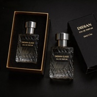 Flacon de parfum vide en verre transparent à rayures carrées, 30 ml, 50 ml, rechargeable, luxueux, avec bouchon à vis et emballage en boîte, vente en gros