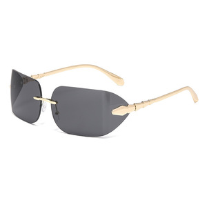 Gafas de Sol sin Marco, Montura Metálica Dorada, Lentes Verde Oscuro, Protección UV400, Ligeras y Modernas para Mujer - Product Image 4