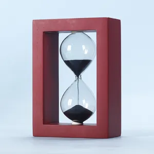 Black White Square Wooden Frame Hourglass Sand Clock Glass Sand Timer For Office Home Cafe