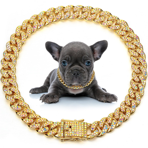 Luxury Bling Artificial Diamond Metal Chain Heavy Cuban Link Dog <b>Collar</b> for Pitbull Bulldog Personalized Dog <b>Collars</b> - Product Image 1