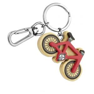 Porte-clés de vélo en bois, cadre rouge avec anneau métallique et mousqueton - Product Image 1