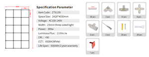Lampada LED a Griglia Quadrata per Officina Auto 6500K Dimmerabile, Luce da Soffitto Fai-da-Te per Autolavaggio e <span class=keywords><strong>Garage</strong></span> - Product Image 2