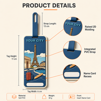 Étiquette de bagage personnalisée illustrée en PVC souple, étiquette de sac à motif de monument, identificateur de valise, carte nominative à insérer pour valise