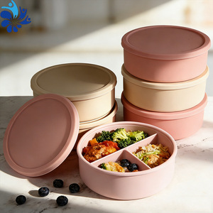 Silicone Lunch <b>Box</b> <b>Round</b> Three Compartment With Lid For Student And Adult Meal Storage - Product Image 1