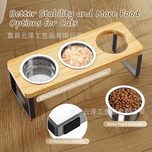 Soporte de madera transfronterizo para cuencos de gato, comedero doble para perros, plato de soporte para el cuello de mascotas, soporte de madera ajustable y sencillo para cuencos de gato - Product Image 4