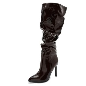<span class=keywords><strong>Botas</strong></span> altas fruncidas de moda para <span class=keywords><strong>mujer</strong></span>, de charol, con punta en pico, tacón de aguja, cremallera lateral, estilo holgado. - Product Image 6