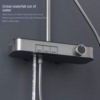 Ensemble de douche Nexgrand au design moderne en laiton poli, mitigeur monocommande, pommeau de douche pluie pressurisé à grand débit, fixation murale, 3 robinets