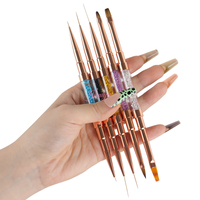Pinceau à ongles avec logo personnalisé, 100% poils de Kolinsky, manche multicolore avec strass, ensemble professionnel de 5 pinceaux pour le nail art et le gel UV