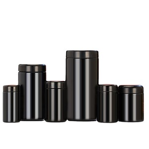 Tarro de cristal cilíndrico negro personalizable al por mayor, esmerilado, de 3.5 gramos, para almacenamiento de flores, 2oz 3oz 4oz, a prueba de olores, a prueba de niños - Product Image 1